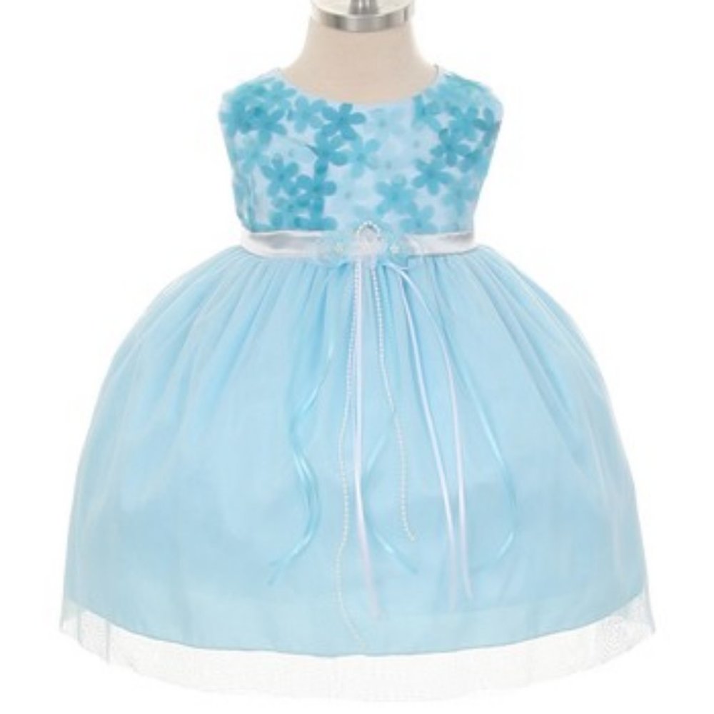 NWT ~ So Sweet! Kids Dream Baby Blue Floral Chiffon Dress L 18 mo